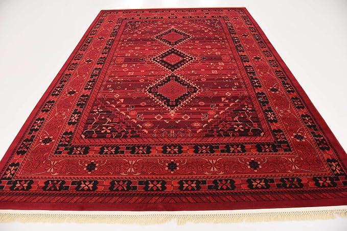 Unique Loom Tekke Collection Area Rug - Sheibani (7' 1" x 10' Rectangle, Red/ Black)