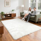 4x6 Solid Fluffy White Area Rug – Washable, Durable, Living Room Rug, Non-Slip High Pile Shag Rugs for Bedroom, Living Room, Bedside, Dorms, Nursery Rooms, Kids Room, Soft Indoor Floor Carpet