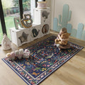 Rugcomf 3x5 Rug Washable Area Rug Floral Office Rug Non Slip Small Carpet for Bedroom, Bedside, Kitchen, Entryway, Kids Room, Office(Blue)