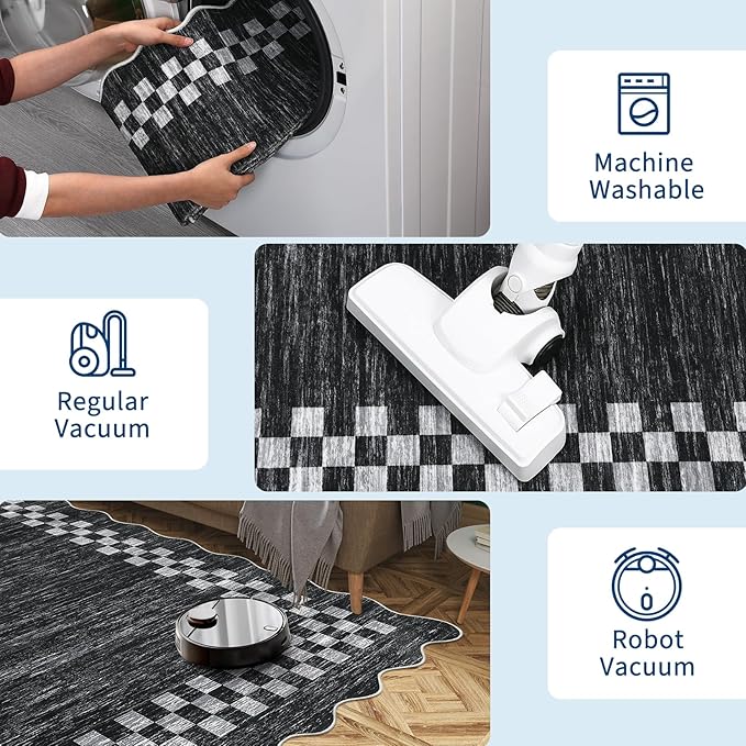 GarveeHome Scalloped Round Rug 4ft Modern Solid Color Circle Rugs Non Slip Low Pile Living Room Throw Carpat Washable Bedroom Scalloped Round Area Rug Stain Resistant Bordered Rug for Kitchen, 4'x4'