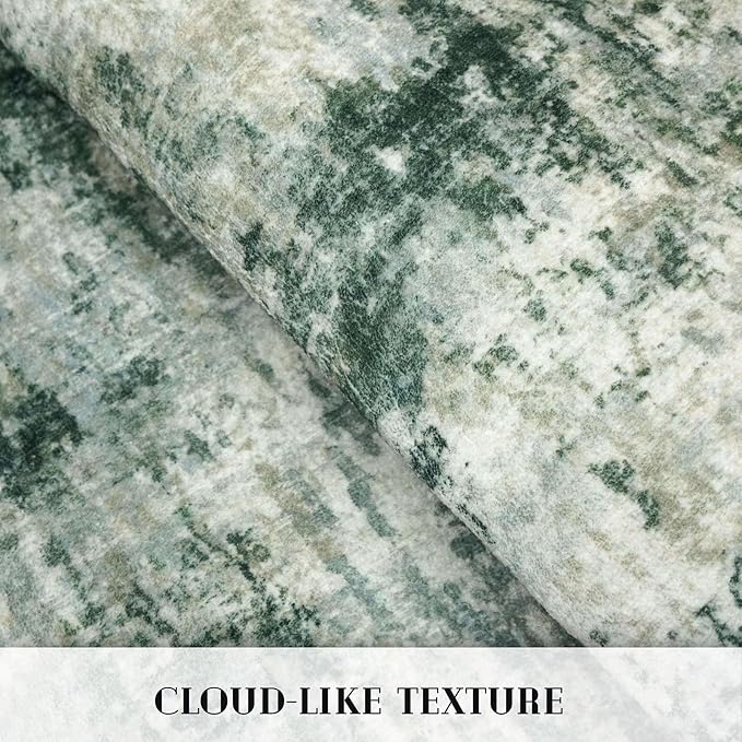 Modern Abstract Small Area Rug Indoor, Grey Green 3x5 Washable Rug Non-Slip Soft Entryway Rug Kitchen Mats Thin Print Faux Wool Floor Carpet Colorful Throw Rugs for Entrance Bedroom
