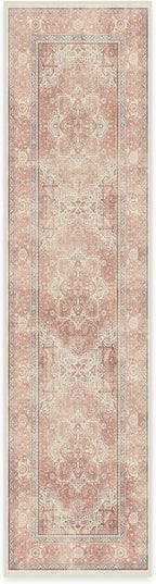 RUGGABLE Washable Runner Rug – Kamran Rose Pink 2.5x10, Stain-Resistant, Non-Slip Hallway Runner – Machine Washable Rug for Hallway, Entryway, Living Room & Kitchen–with Cushioned Pad