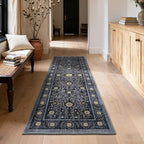GarveeHome Boho 2x6 Runner Rug for Hallways Non Slip, Vintage Botanical Kitchen Rugs Washable Area Rug for Entryway Stain Resistant, Low Pile Soft Runner Blue Carpet for Bedroom Floor Laundry Room