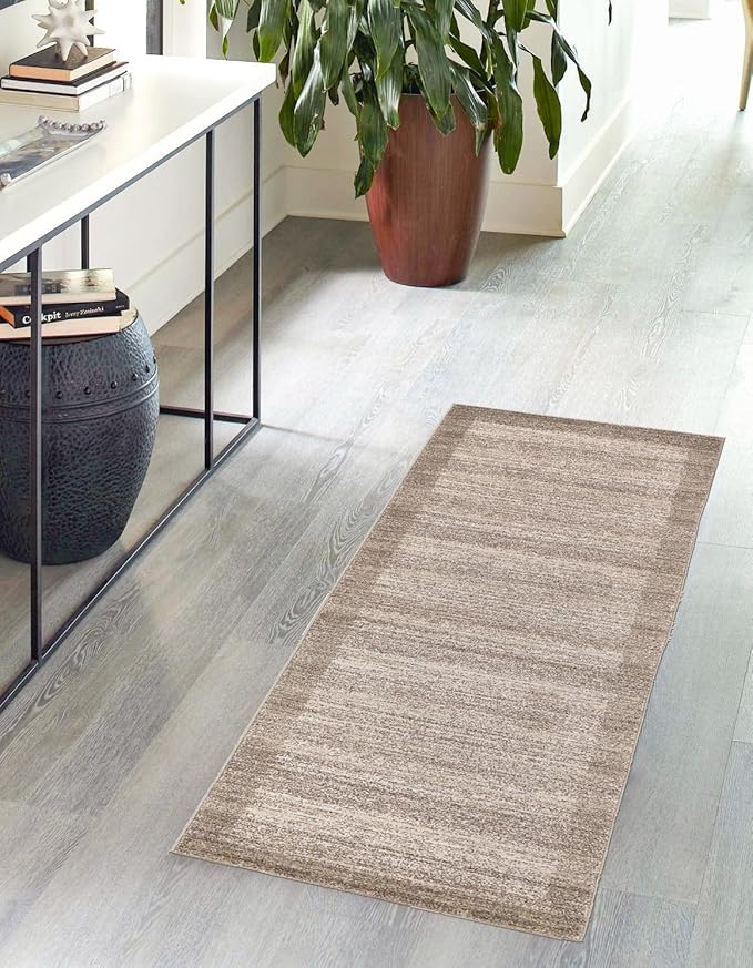 Rugs.com Angelica Collection Rug – 6 Ft Runner Beige Medium Rug Perfect for Hallways, Entryways