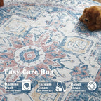 jinchan Kelda Round Rug 6ft Washable Area Rug Indoor Vintage Bedroom Floor Cover Distressed Circle Mat 6' Round Lightweight Non Slip Low Pile Thin Farmhouse Carpet for Living Room Navy Blue