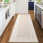 Rug Runners for Hallways 2x8 Washable Kitchen Runner Rug Non Slip Low Pile Bedside Throw Carpet Modern Bordered Bathroom Runners Checkered Area Rug for Living Room Bedroom Entryway Nursery, Beige
