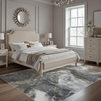 Modern Washable Rug for Living Room: Abstract 5x7 Area Rugs for Bedroom Low Pile Non Slip - Stain Resistant Carpet for Dining Room Indoor - Grey Gold