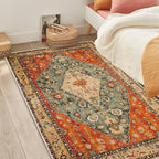 COMSLE Boho Area Rug, 4' x 6' Machine Washable Rugs for Entryway Faux Wool Large Rugs Distressed Throw Rug Non-Slip Floor Carpet for Indoor Bedroom Kitchen Living Room
