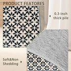 Black Beige Vintage Washable 3x5 Area Rugs for Living Room, Thin Low Pile Contemporary Carpet, Non-Slip Base Lightweight Rug