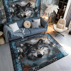 Western Wolf Large Area Rug 5x7 Bohemian Dream Catchers Living Room Rug | Woodland Animals Rugs for Bedroom, Dreamcatcher Wildlife Carpet Indoor Floor Mat