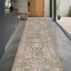 Moss Green 3x10 ft Extra Long Wide Runner Rug for Hallway Non Slip Washable, Large Kitchen Indoor Floor Rugs for Entryway Bathroom Bedroom, Stain Resistant Vintage Neutral Floral Carpet