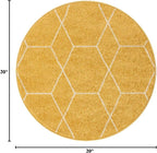 Unique Loom Trellis Frieze Collection Area Rug - Geometric (3' Round, Yellow/ Ivory)