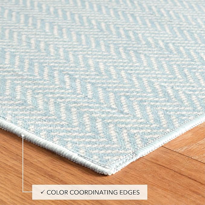 Dash and Albert Herringbone Machine Washable Area Rug - 2' x 3' Swedish Blue - Geometric Accent Rug - Anti-Slip Backing, Lightweight, Machine Washable, High Traffic Areas Kitchen, Mudroom, Entryway