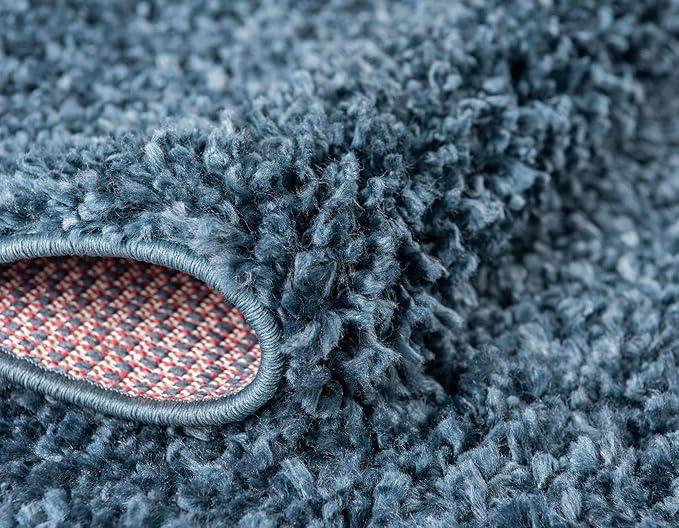 Unique Loom Davos Shag Collection Area Rug - Solid (3' 3" Square, Marine Blue)