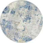 Lahome Washable Round Rug 5Ft, Blue Modern Abstract 5x5 Circle Rugs for Living Room Bedroom, Soft Contemporary Large Indoor Carpet for Kitchen Apartment Basement Home Office