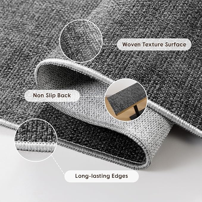 LBRO2M Easy Jute Solid Area Rug 9X12 Washable Rugs for Living Room Bedroom Natural Jute Look Indoor Outdoor Rug Durable, Solid Non Shedding Eco Friendly (9X12 Black Gray)