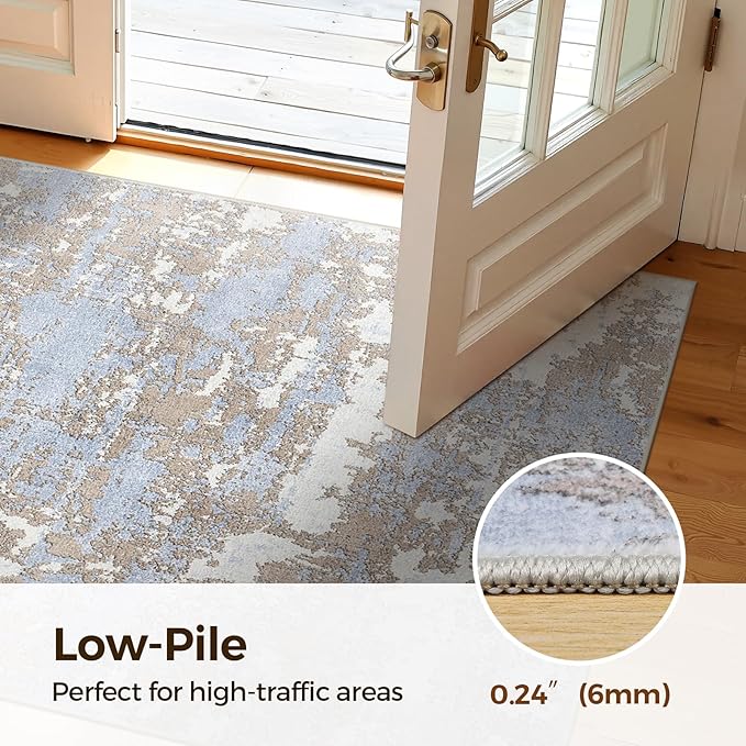 WITSHOCK 2x3 Washable Entry Rug: Blue Small Rugs for Entryway Kitchen Bathroom Door Mat Indoor Entrance, Non Slip Rubber Backing, Stain & Fade Resistant, Neutral Modern Abstract Decor