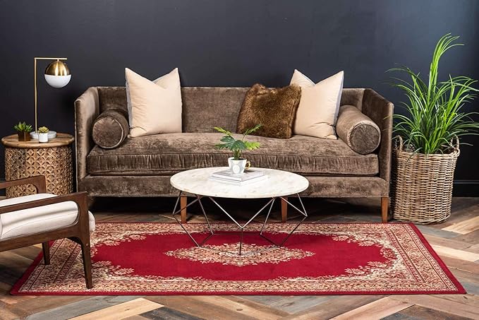Unique Loom Reza Collection Traditional Persian Style Area Rug, Rectangular 7' 1" x 10' 0", Burgundy/Ivory