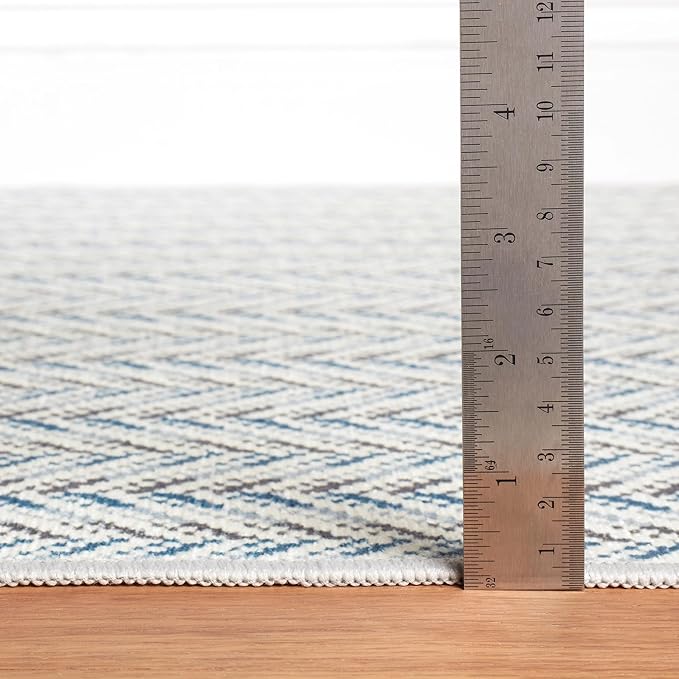 Dash & Albert Lowell Blue Machine Washable Rug, 3 X 5 Feet, Blue Graphic Pattern - Premium Luxury Hotel Quality Soft Breathable Hypoallergenic Machine Washable Easy Care All Season Comfortable