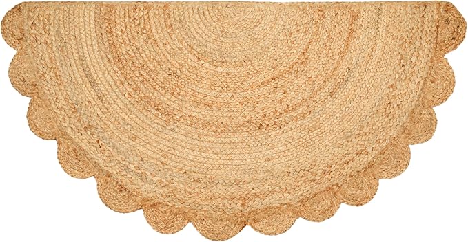 Savi Home Half Hand Woven Area Rug Braided Jute Scalloped Border, Decor Collection Classic Quality Made for Living Room, Kitchen, 22x42 - Natural