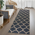 Lahome Moroccan Easy Jute Runner Rug, Blue Washable Runner Rugs for Outdoor Porch Hallway, Geometric Trellis Woven Long Carpet for Doorway, Thin Non Slip Outdoor Decor, 2'6'' x 8'