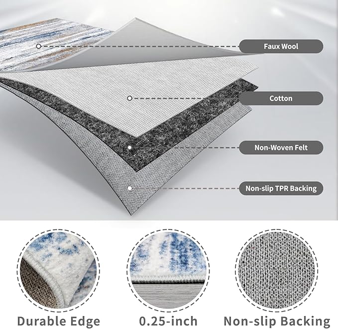 4x12 Runner Rug for Wide Hallway: Long Washable Runners for Entryway Living Room Dining Room - Stain and Water Resistant Rugs with Non-Slip Backing - Soft Low-Pile Carpet Navy Grey