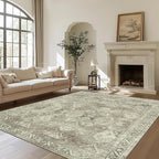 Bavni Area Rug 5x7 Machine Washable Vintage Distressed Print Ultra-Thin Chenille Bedroom Living Room Accent Rug, Low Pile Lightweight Non Slip with Gripper, Forgotten Sandstone