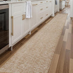 Collive Boho 18 ft Long Runner Rug for Hallway, Washable Kitchen Runner, Cotton Hand-Woven Farmhouse Neutral Carpet Runners, Tan/Cream Low Pile Entryway Floor Runners for Bedroom