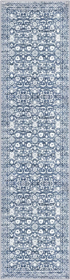Runner Rug 2.6x10, Light Blue White Washable Long Hallway Rug Runner Non-Slip Soft Kitchen Runner Thin Printed Faux Wool Super Soft Carpet for Entryway Bedroom Laundry Room Indoor Home Decor