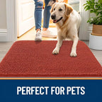 OLANLY Dog Door Mat for Muddy Paws 36x24, Absorbs Moisture and Dirt, Absorbent Non-Slip Washable Doormat, Quick Dry Chenille Mud Mat for Dogs, Entry Indoor Entryway Carpet for Inside Floor, Maple Red