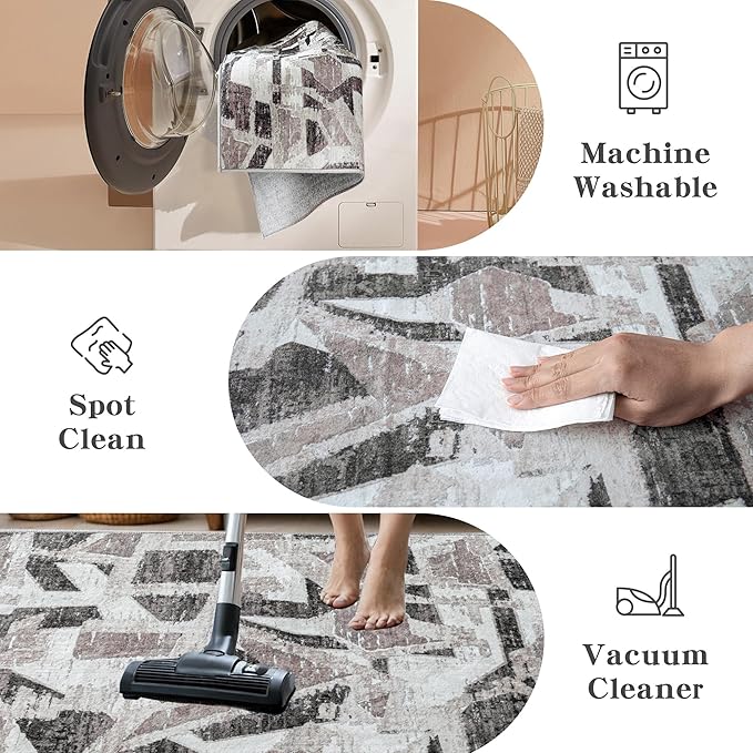 5X7 Area Rugs for Living Room Bedroom,Modern Abstract Large Carpet Washable Rugs 5X7 for Dining Room Office,Non Slip Gray Print Faux Wool Thin 5 by 7 Indoor Nursery Kids Home Pet & Child Friendly