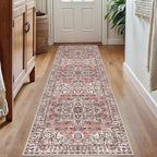 KOZYFLY Runners for Hallways 2x7 Ft Washable Kitchen Runner Rug Boho Runner Rug for Entryway Indoor Printed Faux Wool Long Floor Carpet Runner for Bedroom Laundry Kitchen Hallway, Terracotta/Beige