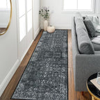 Morebes Black Vintage Rug Runners for Hallway, 2.5x8 Washable Floral Entryway Runner Rug Non Slip, Distressed Indoor Floor Carpet Runner for Kitchen Bathroom Laundry Room Bedroom