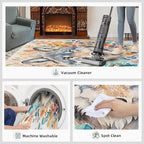 8x10 Wolf Rugs for Living Room - Watercolor Florals Large Area Rug, Animals Modern Boy Nursery Rug Soft Washable for Classroom Office Bedroom Kids Room
