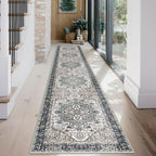 KOZYFLY Runners for Hallways 2x12 Ft Extra Long Washable Kitchen Runner Rug Boho Entryway Rug for Hallways Indoor Printed Faux Wool Stair Runner Carpet for Stairs Kitchen Hall, Black/Taupe/Beige
