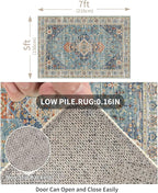 Enkor Area Soft Rugs 5x7 Washable Non Slip Boho Floor Rugs for Living Room Bedroom, Vintage Style Farmhouse Mat for Kitchen Entryway Green & Blue