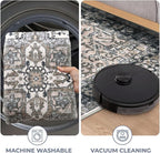 KOZYFLY Boho Area Rug 5x7 Ft Thin Washable Rugs for Living Room Faux Wool Throw Carpet Printed Non Slip Rug for Entryway Bedroom Dining Room Living Space, Black/Taupe/Beige