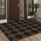 Easy Jute Checkered Area Rug, 3x5 Indoor Outdoor Entryway Rug Washable Coffee Modern Diamond Kitchen Rugs, Non-Slip Neutral Farmhouse Throw Carpet for Living Room Patio Kids Room