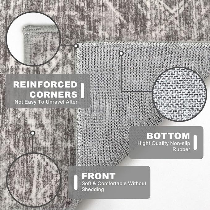 KILOCOCO Hallway Runner Rug 2'x8' Runners for Hallways Washable Runner Rug Non Slip Laundry Room Rug Low-Pile Rug Runner for Bedroom Kitchen Living Room Boho Rug, Taupe