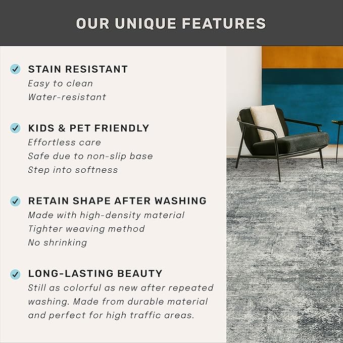 2'6"x8' Hallway Runner Rugs Non Slip, Modern 8ft Long Rug for Kitchen Floor, Entrance, Farmhouse Medallion Abstract Indoor Décor, Low Pile Stain Resistant (Slate Blue)