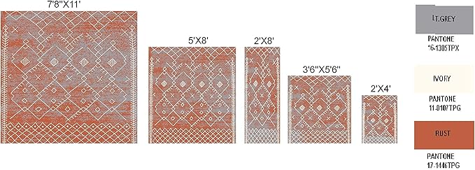 Furnish my Place Trellis Pattern Rug - 5 ft. x 8 ft, Rust, Bohemian Rug with Transitional Design