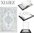 Area Rug 10x12 Living Room Rugs, Machine Washable Vintage Distressed Medallion Rug Non-Slip Soft Low Pile Large Indoor Rugs for Bedroom Kitchen Dining Room Office(Taupe,10'x12')