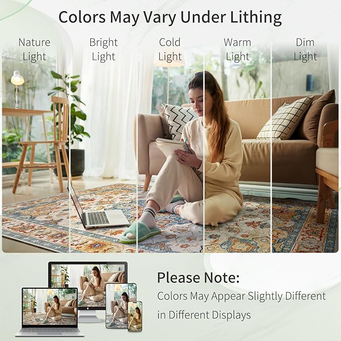 Enkor Runner Rugs for Hallway, 2x8 Washable Soft Non Slip Floor Rugs for Kitchen, Modern Mat for Living Room Bedroom Entryway Orange & Beige
