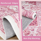 Bright Pink Area Rug for Living Room, 6x9 Machine Washable Rugs with Non-Slip Backing for Girls Bedroom, Large Vintage Carpet for Kitchen Laundry Kids Room