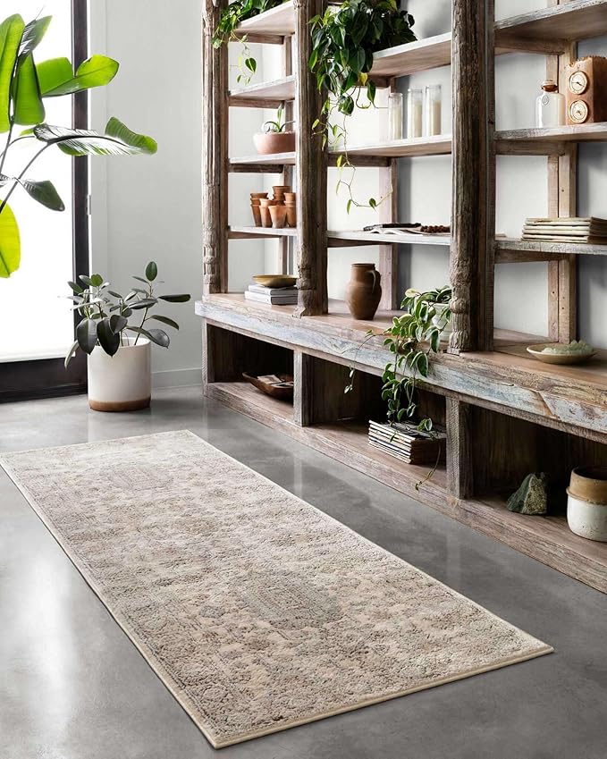Loloi Teagan Collection TEA-03 Ivory/Sand 6'-7" x 9'-2" Area Rug, Large, Soft Neutral Rug, High-Traffic for Living Room, Bedroom, Home Office, Dining Area