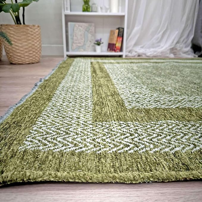 Alfa Rich 4x6 Green Washable Area Rugs for Living Room Bedroom Kitchen Cotton Pet Friendly Rug
