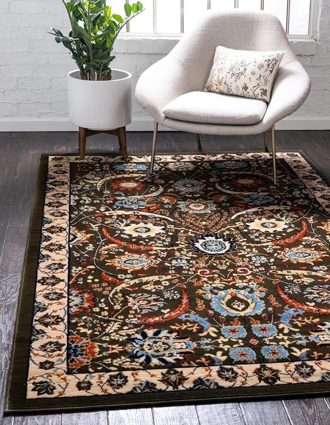 Unique Loom Espahan Collection Area Rug - Cape Cod (7' 1" x 10' Rectangle, Green/ Black)