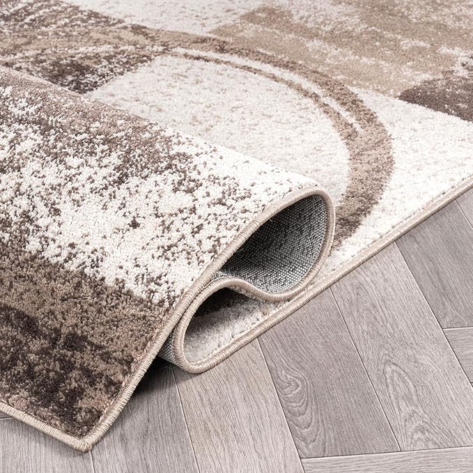 Rugshop Contemporary Abstract Circle Design Area Rug, Fade-Resistant Modern Carpet for Living Room, Dining Room, or Office, Brown, 10' x 14'