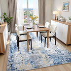 Washable Abstract Rug, 3x5 Modern Area Rugs with Non-Slip Rubber Backed for Bedroom, Thin but Soft Contemporary Carpet Kitchen Living Room Decor, Midnight Blue
