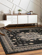 Unique Loom Taftan Collection Border Geometric Tribal Inspired Design Area Rug (8' 0 x 8' 0 Square, Black/ Gray)